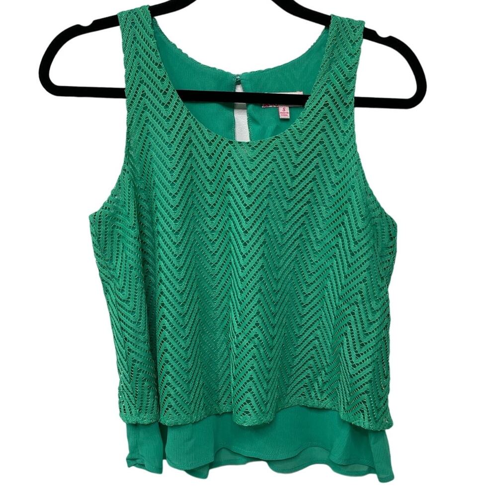 Candie's Emerald Green Tank Top Blouse Tiered Overlay Crochet Geometric Y2K‎ S